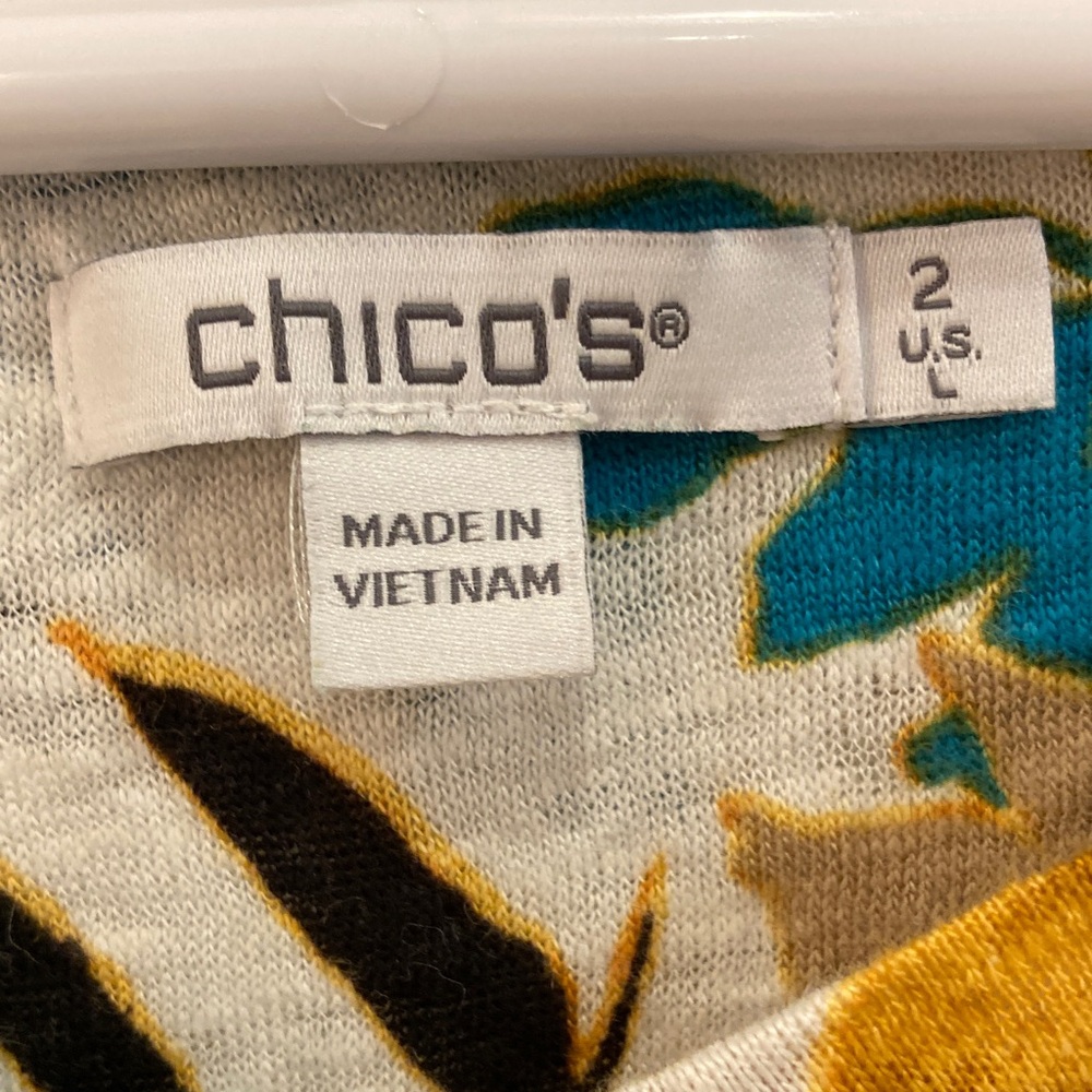 Chico's Floral 3/4 Sleeve Tops - Blue and Green - Picture 3 of 11